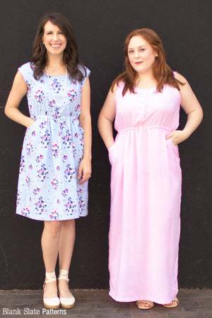 Catalina Dress Pattern by Blank Slate Patterns - Variations include front placket or not, cap sleeves or tank bodice, and knee or maxi length