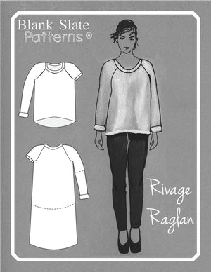 Rivage Raglan - women's raglan t-shirt, sweatshirt, and dress sewing pattern by Blank Slate Patterns. Line drawing. 