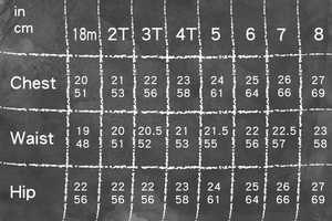 Ruffled Cardigan pdf sewing pattern by Blank Slate Patterns size chart
