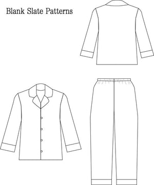 Lazy Day Pajamas pdf sewing pattern by Blank Slate Patterns line drawing
