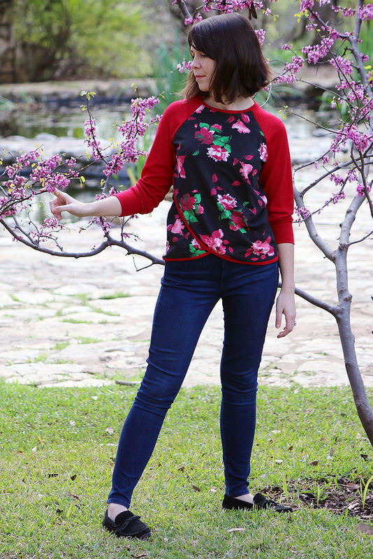 Dixie DIY sewn Tulip Top sweatshirt sewing pattern by Blank Slate Patterns