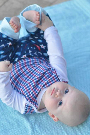 Contrasting cuffs and waistband on the Snuggle Pajamas Sewing Pattern by Blank Slate Patterns for Babies, Boys and Girls 