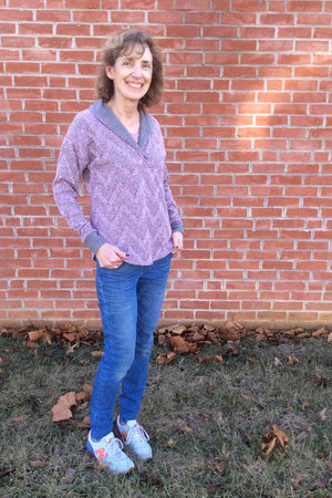 Contrasting collar fabric - Sora Pattern - Shawl collar sweater - pullover cardigan sewing pattern - women's cardigan sewing pattern - Blank Slate Patterns 