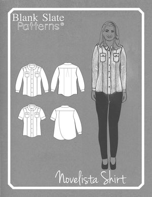 Cover and Line Drawing - Novelista Shirt Sewing Pattern for Women - Button Down Shirt Sewing Pattern by Blank Slate Patterns