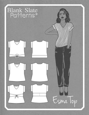 Line drawing - Esma - Boxy top woven t shirt pattern by Blank Slate Patterns