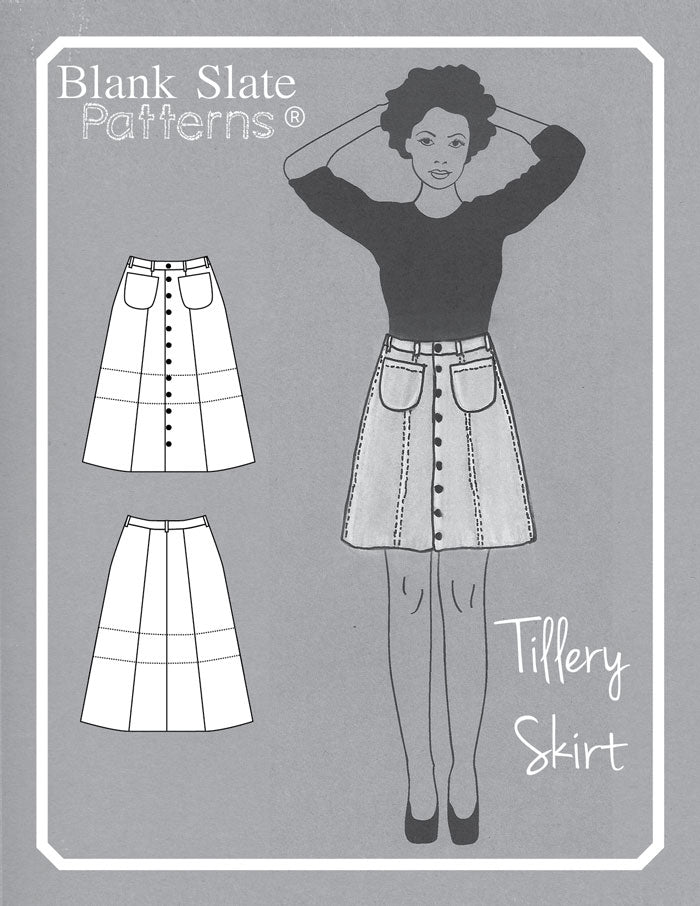 Cover - Tillery Skirt by Blank Slate Patterns - Snap Front Skirt Sewing Pattern - Denim Mini Skirt Pattern