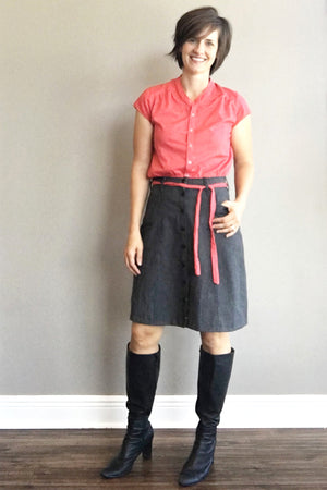 Knee Length Version - Tillery Skirt by Blank Slate Patterns - Snap Front Skirt Sewing Pattern - Denim Mini Skirt Pattern