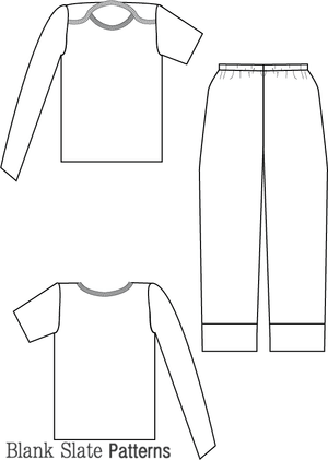 Line Drawing - Snuggle Pajamas Sewing Pattern by Blank Slate Patterns for Babies, Boys and Girls 