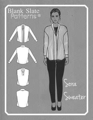 Line Drawing - Sora Pattern - Shawl collar sweater - pullover cardigan sewing pattern - women's cardigan sewing pattern - Blank Slate Patterns 