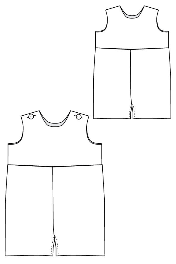 Line Drawing - Raleigh Romper sewing pattern - Baby Boy Romper Pattern by Blank Slate Patterns