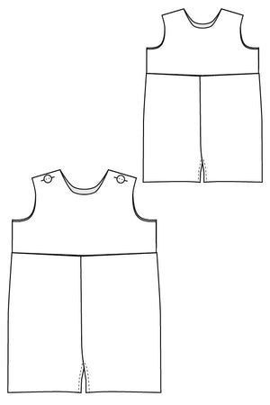 Line Drawing - Raleigh Romper sewing pattern - Baby Boy Romper Pattern by Blank Slate Patterns