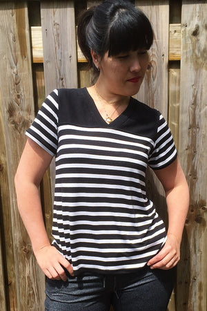 Black and white striped shirt - Juniper Jersey - Women's T-Shirt Sewing Pattern by Blank Slate Patterns