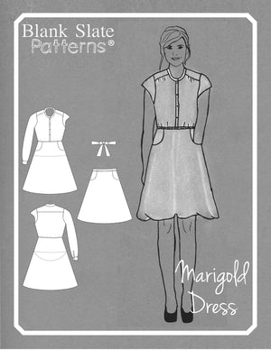 Line Drawing - Marigold Dress - Shirt Dress Women's Sewing Pattern by Blank Slate Patterns