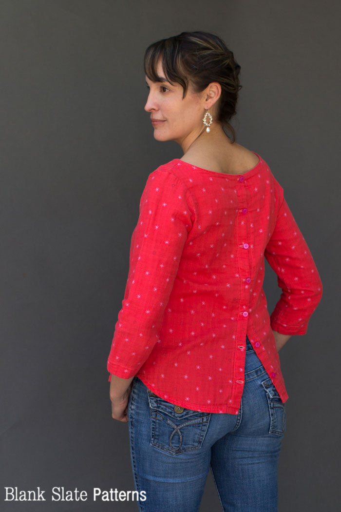 Button Back Hack - Shoreline Boatneck pdf sewing pattern by Blank Slate Patterns