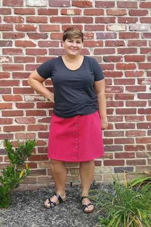 Knee Length Version - Tillery Skirt by Blank Slate Patterns - Snap Front Skirt Sewing Pattern - Denim Mini Skirt Pattern