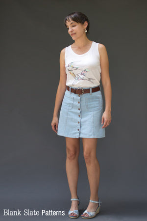 Mini Skirt Version - Tillery Skirt by Blank Slate Patterns - Snap Front Skirt Sewing Pattern - Denim Mini Skirt Pattern
