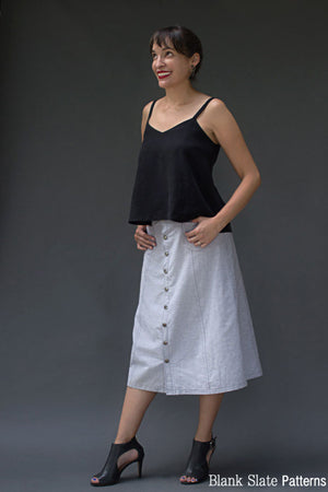 Midi Version - Tillery Skirt by Blank Slate Patterns - Snap Front Skirt Sewing Pattern - Denim Mini Skirt Pattern