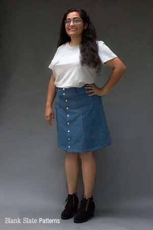 Tillery Skirt by Blank Slate Patterns - Snap Front Skirt Sewing Pattern - Denim Mini Skirt Pattern
