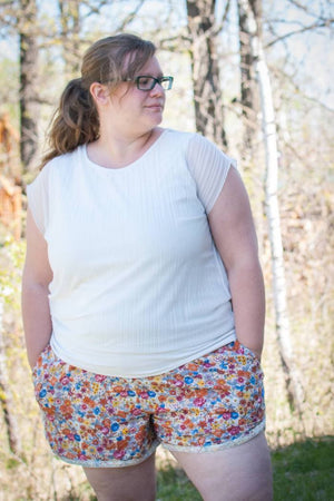 Floral Print Shorts - Barton Shorts Sewing Pattern by Blank Slate Patterns. Lace or bias tape trim or simple hem with pockets! 3 inch and 5 inch inseams. Perfect for summer!