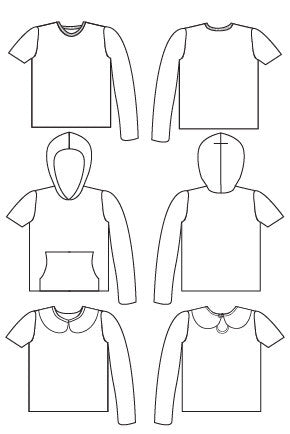 Tee x 3 pdf sewing pattern by Blank Slate Patterns line drawing