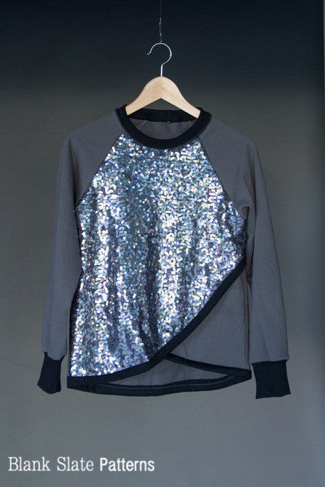 Sequined sweatshirt - Tulip Top sweatshirt sewing pattern by Blank Slate Patterns